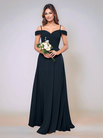 Off Shoulder Chiffon Pleated A-line Bridesmaid Dress