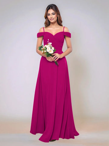 Off Shoulder Chiffon Pleated A-line Bridesmaid Dress