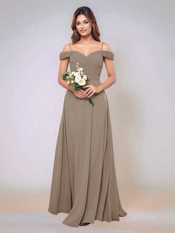 Off Shoulder Chiffon Pleated A-line Bridesmaid Dress
