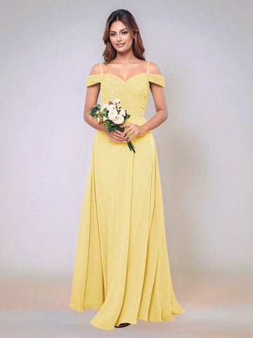 Off Shoulder Chiffon Pleated A-line Bridesmaid Dress