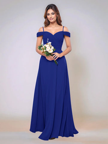 Off Shoulder Chiffon Pleated A-line Bridesmaid Dress