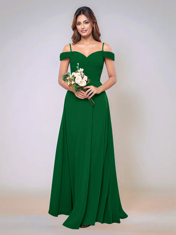 Off Shoulder Chiffon Pleated A-line Bridesmaid Dress