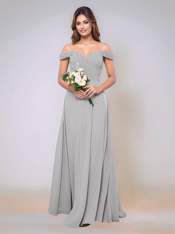 Off Shoulder Chiffon Pleated A-line Bridesmaid Dress
