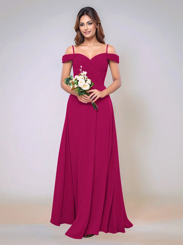 Off Shoulder Chiffon Pleated A-line Bridesmaid Dress