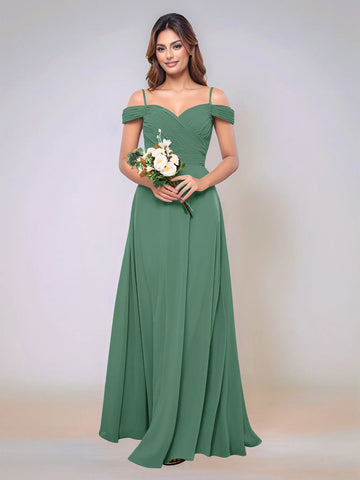 Off Shoulder Chiffon Pleated A-line Bridesmaid Dress