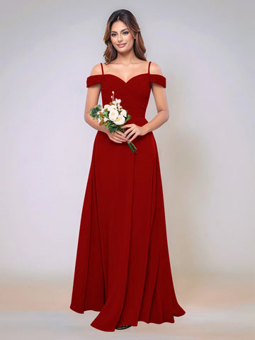 Off Shoulder Chiffon Pleated A-line Bridesmaid Dress