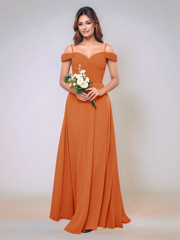 Off Shoulder Chiffon Pleated A-line Bridesmaid Dress