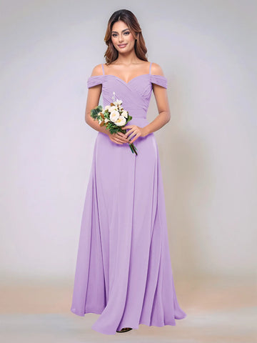 Off Shoulder Chiffon Pleated A-line Bridesmaid Dress