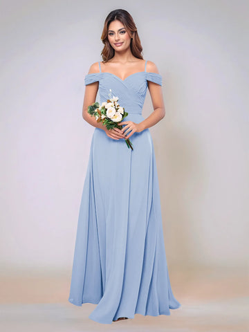Off Shoulder Chiffon Pleated A-line Bridesmaid Dress