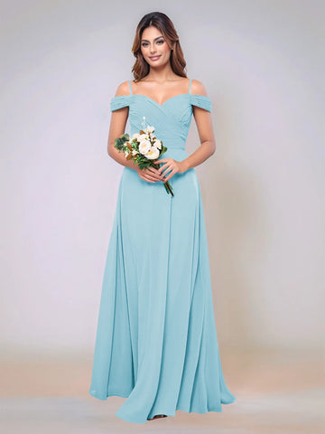 Off Shoulder Chiffon Pleated A-line Bridesmaid Dress
