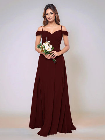 Off Shoulder Chiffon Pleated A-line Bridesmaid Dress