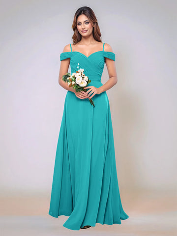 Off Shoulder Chiffon Pleated A-line Bridesmaid Dress