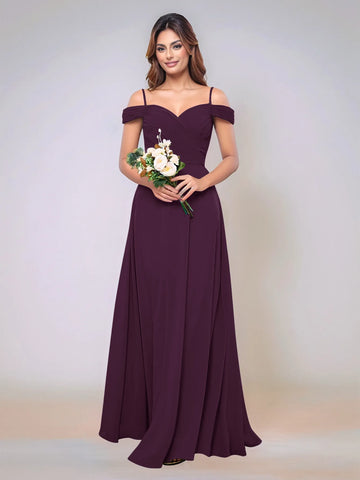 Off Shoulder Chiffon Pleated A-line Bridesmaid Dress