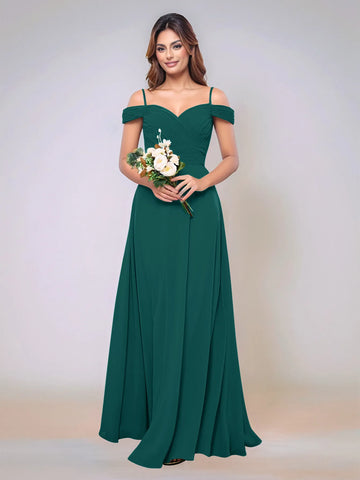 Off Shoulder Chiffon Pleated A-line Bridesmaid Dress