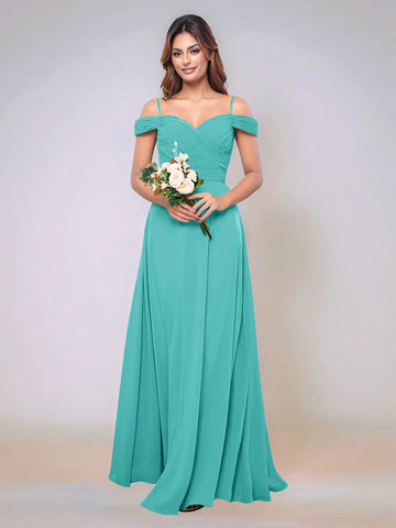 Off Shoulder Chiffon Pleated A-line Bridesmaid Dress