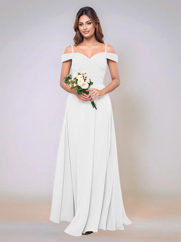Off Shoulder Chiffon Pleated A-line Bridesmaid Dress