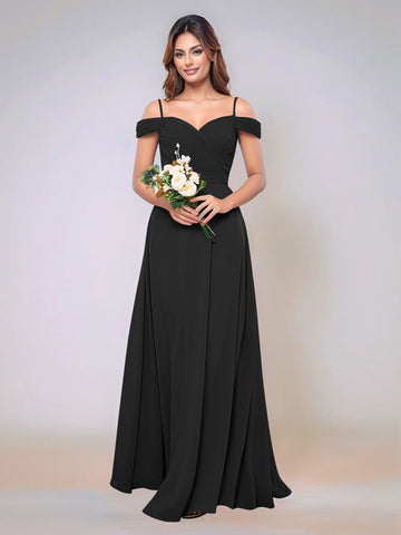 Off Shoulder Chiffon Pleated A-line Bridesmaid Dress