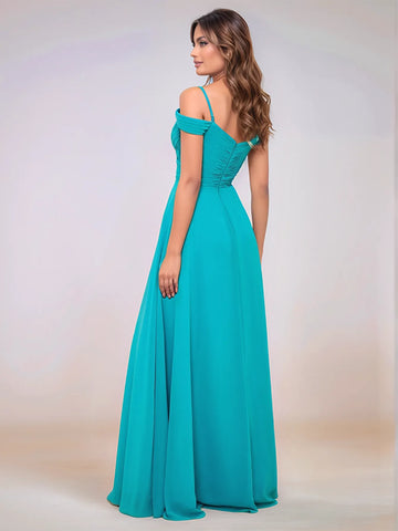 Off Shoulder Chiffon Pleated A-line Bridesmaid Dress