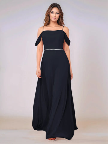 Chiffon Off Shoulder Belt Sheath Bridesmaid Dress