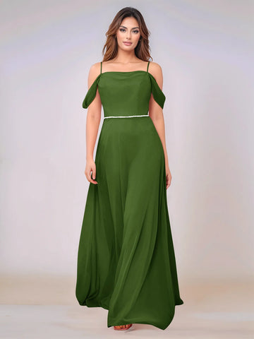 Chiffon Off Shoulder Belt Sheath Bridesmaid Dress