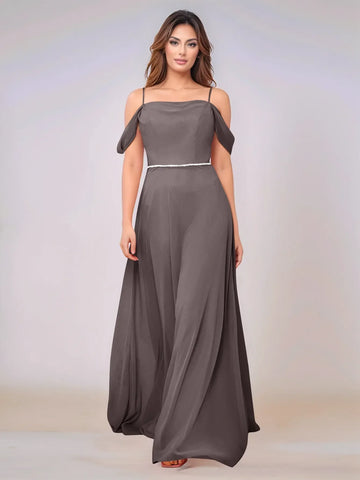 Chiffon Off Shoulder Belt Sheath Bridesmaid Dress