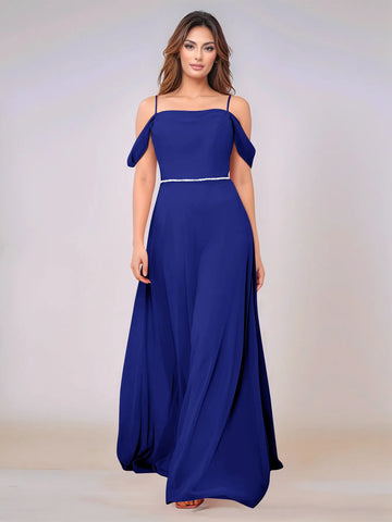 Chiffon Off Shoulder Belt Sheath Bridesmaid Dress
