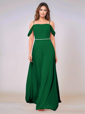 Chiffon Off Shoulder Belt Sheath Bridesmaid Dress