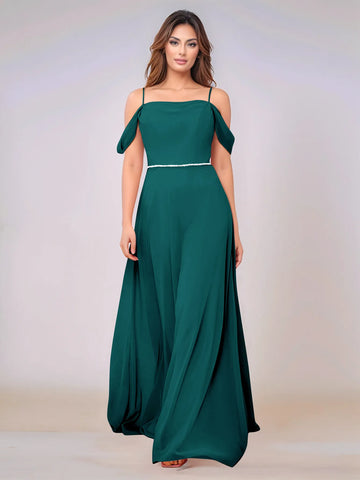 Chiffon Off Shoulder Belt Sheath Bridesmaid Dress