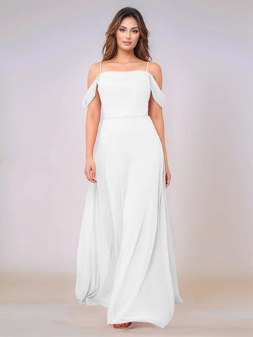 Chiffon Off Shoulder Belt Sheath Bridesmaid Dress