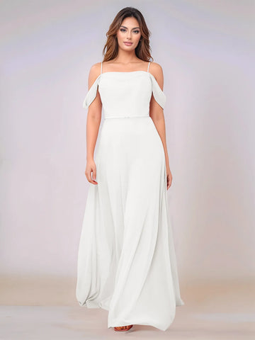 Chiffon Off Shoulder Belt Sheath Bridesmaid Dress