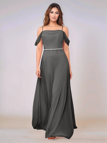 Chiffon Off Shoulder Belt Sheath Bridesmaid Dress