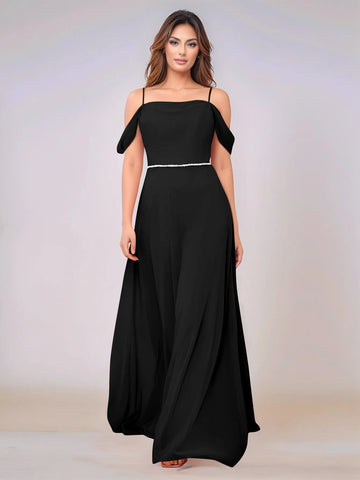 Chiffon Off Shoulder Belt Sheath Bridesmaid Dress