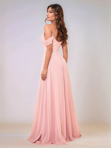 Chiffon Off Shoulder Belt Sheath Bridesmaid Dress