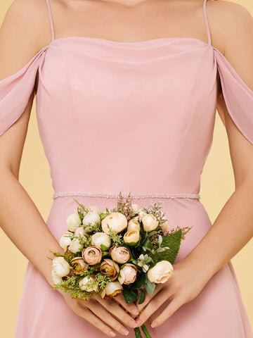 Chiffon Off Shoulder Belt Sheath Bridesmaid Dress