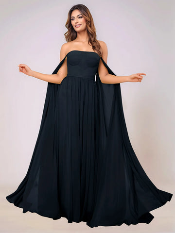 Sleeveless Chiffon Bridesmaid Dress With Drop Train