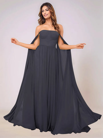Sleeveless Chiffon Bridesmaid Dress With Drop Train