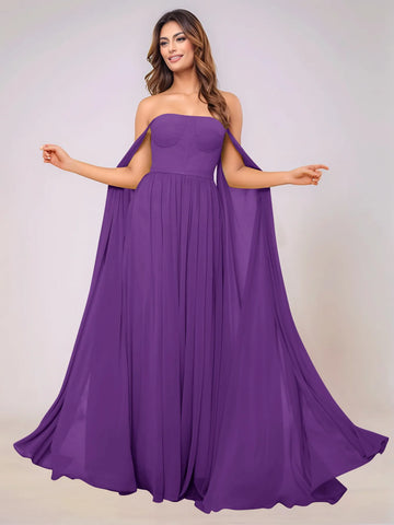 Sleeveless Chiffon Bridesmaid Dress With Drop Train