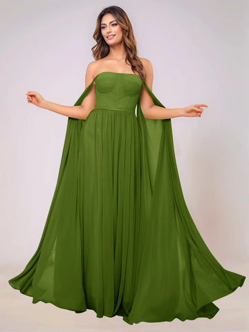 Sleeveless Chiffon Bridesmaid Dress With Drop Train