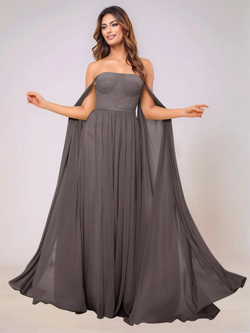 Sleeveless Chiffon Bridesmaid Dress With Drop Train