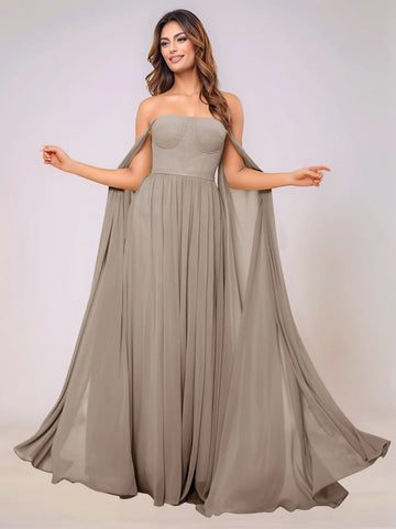 Sleeveless Chiffon Bridesmaid Dress With Drop Train