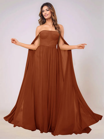 Sleeveless Chiffon Bridesmaid Dress With Drop Train