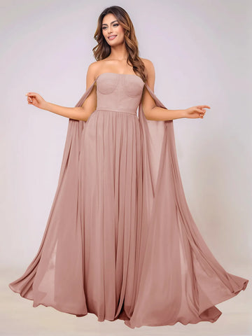 Sleeveless Chiffon Bridesmaid Dress With Drop Train