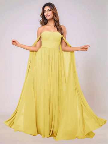 Sleeveless Chiffon Bridesmaid Dress With Drop Train