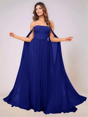Sleeveless Chiffon Bridesmaid Dress With Drop Train
