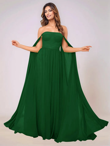 Sleeveless Chiffon Bridesmaid Dress With Drop Train