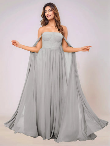 Sleeveless Chiffon Bridesmaid Dress With Drop Train