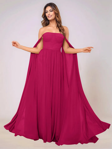 Sleeveless Chiffon Bridesmaid Dress With Drop Train