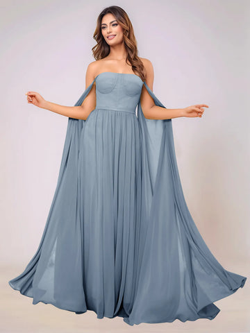 Sleeveless Chiffon Bridesmaid Dress With Drop Train