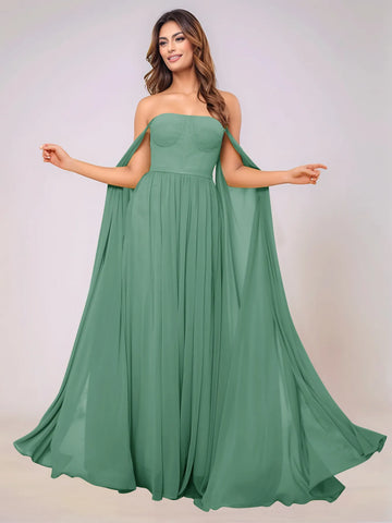 Sleeveless Chiffon Bridesmaid Dress With Drop Train