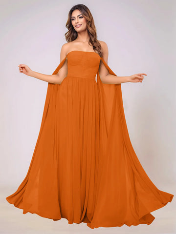 Sleeveless Chiffon Bridesmaid Dress With Drop Train